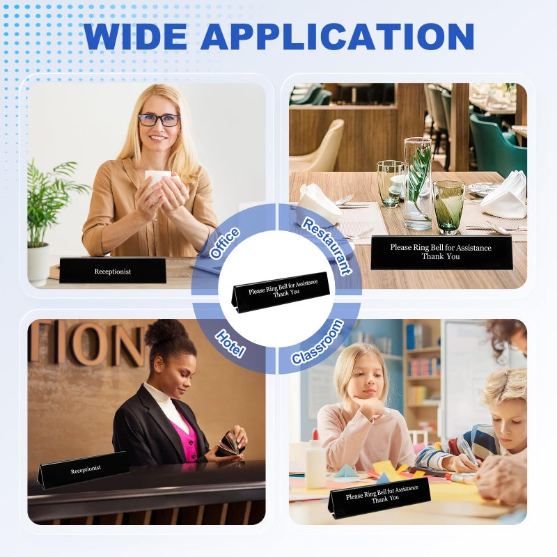 UCEC NO Receptionist Desk Sign, Office Sign Please Ring Bell for Assistance Thank You, Double Sides Printed Office for Lobby or Front Desk Service, 7.8" x 2" - Image 5